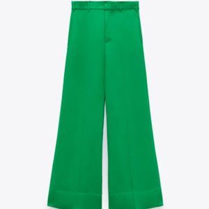 NWT Green Flowy Wide Leg Hi-Rise Pants w/ Topstitching Details, M